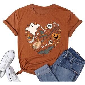 NWT Rust Orange Halloween Heart Graphic Tee - Extra Large